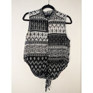 Brandy Melville Unique Y2K Black/White Geometric Tie Tank OS